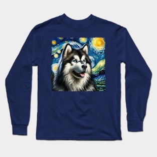 Starry Alaskan Malamute Dog Portrait - Pet Portrait Long Sleeve T-Shirt